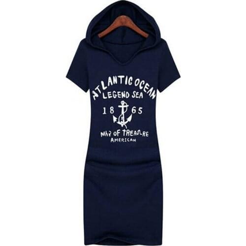 Women Hooded Letter Print Bodycon Casual Dresses Loose Plus Size S-3XL Summer Women Dress Vestidos New Fashion