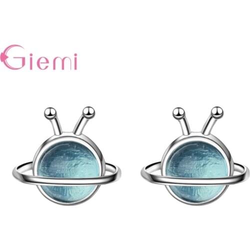 Simple Fresh 925 Sterling Silver Bule Planet Stud Earrings for Women Girl Cubic Zirconia Earring Jewelry Bijoux Femme