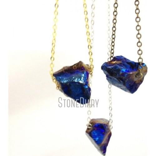 Necklace Gold Chain, Silver Chain, Bronze Color Chain Titanium Blue Irregular Faceted Nugget Necklace 18inch-32inch NM12003