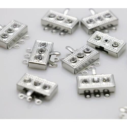 10PCS Fittings for Rectangle DIY button 3-row Silver-plate for Bracelet Necklace Machining metal parts Jewelry Making Design
