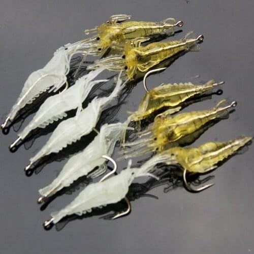 10PCS Isca Artificial Soft Shrimp Lure Worm For Fishing Bait 1.3g/4cm Hook Sharp Crankbait Lures Silicone Shone Prawn Bait Pesca