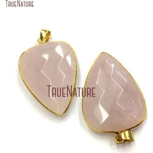10Pcs Gold Color Faceted Dagger Pendant Rose Quartzs Pendant Online 36x26mm PM13543