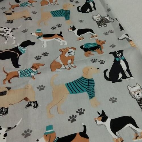 100% Cotton Fabric ViaPhil Grey Various Vivid Dogs Printed Cotton Fabric DIY Patchwork Textile Tissue Home Clothing