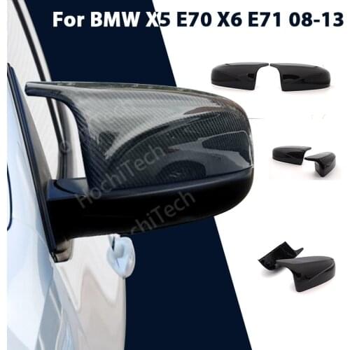 2pcs Side Wing modified Excellent Rearview Carbon Fiber Pattern Bright black Mirror Cover caps For BMW X5 E70 X6 E71 2008-2013