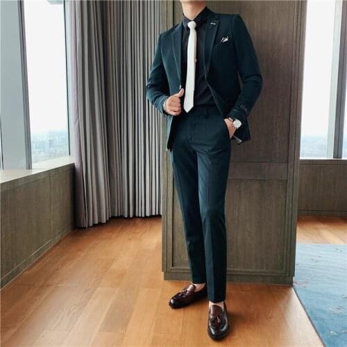 2Pieces Jacket+Pants Two Buttons Business Formal Wear Gentlemen Suit Men Clothing Slim Fit Casual Embroidery Wedding Dress 4XL-M