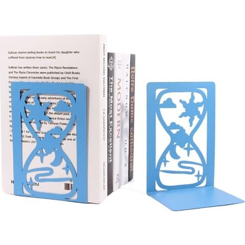 2pcs Creative Hourglass Shaped Metal Bookends Desk Storage Holder Shelf Book Organizer Stand 3Colors