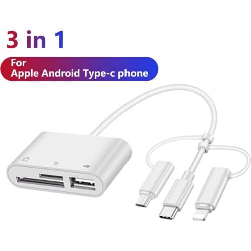 3-head 3 in 1 Adapter for Apple Android Type-c Mobile Phone Universal TF SD Card Converter Multi-function Otg Card Reader