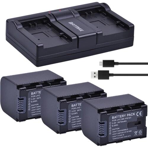 Batmax 3pc BN-VG121 VG121 BNVG121 Batteries+USB Dual Charger for JVC GZ-HD620 GZ-HD500 GZ-HM320 GZ-HM550 GZ-HM860 GZ-HM960