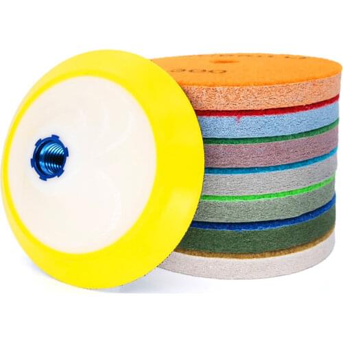 5 Inch Sponge Fiber Diamond Polishing Pads with Backer Pad 8 Pcs/Lot for Granite Marble Artificial Stone Polishing Cleaning