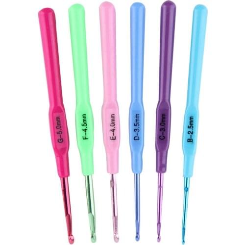 6pcs Multicolor Knitting Needles colorful Plastic Handle Aluminum Crochet Hooks Template Knit Needles Weave DIY Crafts