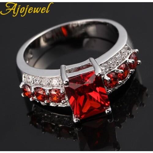 Ajojewel Womans Red Stone Ring Zirconia Cubic Rings For Women Anel Feminino Bague Femme