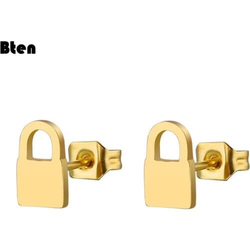 Bten Fashion Lock Earrings Cute Black Gold Silver Color Stud Earrings For Women Wedding Korean Jewelry 2021