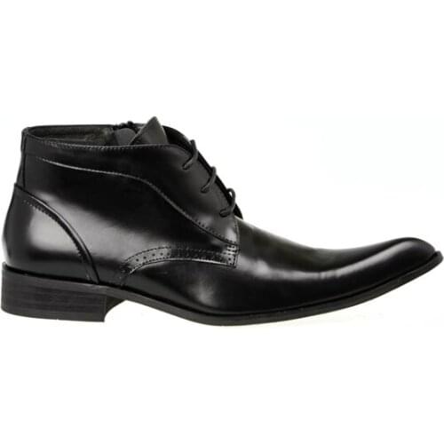 Bota masculina handmade black genuine leather military mens shoes pointed toe flats chelsea boots lace up winter cowboy boots