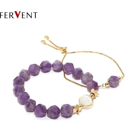 Personalized Cubic zirconia copper chain Wrap bracelet natural stone tiger eye Amethysts geometric beads Charm Women Bracelet