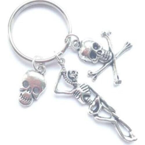 Vintage Silver Crescent Unicorn Rabbit Watch Trio Skull Pentagram Angels Wings Elephan Keychain For Keys Car Key Ring Key Chains