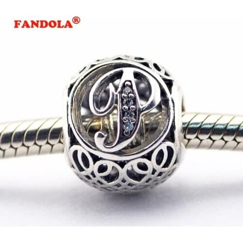 925 Sterling Silver Jewelry Fits Pandora Charms Bracelets Vintage P with Clear Cubic Zirconia Beads Free Shipping