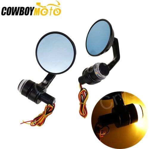 Black Round Motorcycle 22mm 7/8" Handle Bar End Mirrors LED Turn Signals Rear View Side Mirrors For Ducati Triumph Honda SUZUKI