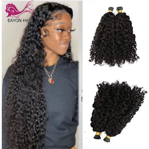 EAYON Sassy Curly I Tip Hair Extensions 100 strand Remy Brazilian Microlinks Human Hair Keratin Hair Different Color For Women