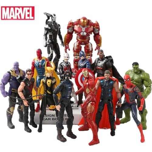 16cm Marvel Avengers Action Toy Figures Super Hero Model Doll Iron Man Spiderman Hulk Thor Thanos Children Toy Birthday Gift