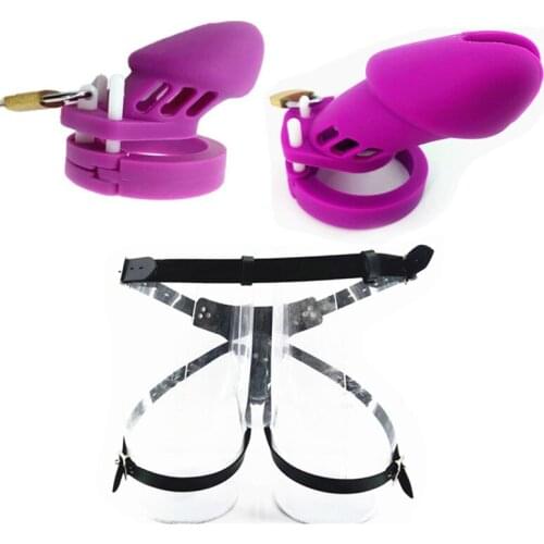 Purple CB6000 CB6000S Male Wearable Silicone Cock Cage Strap On Chastity Cages with 5 Base Rings Penis Cage Sex Toys for Men G29