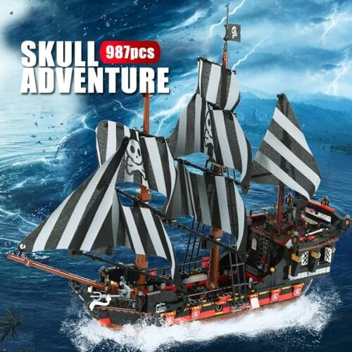987Pcs Assembly Pirate Ship Skeleton Adventure Model Building Blocks Bricks Toys Childrens Educational DIY Toys Birthday Gifts