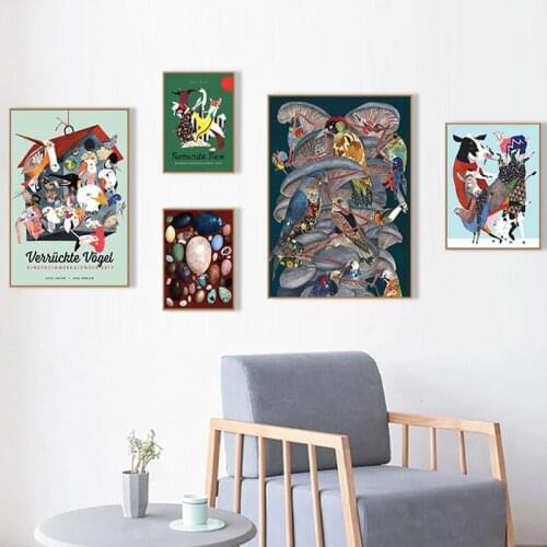 Cow Eagle Parrot Birds Animal Turnende Tiere Wall Art Canvas Painting Child Baby Gril Boy Room Wall Decal Poster Prints Art Pict