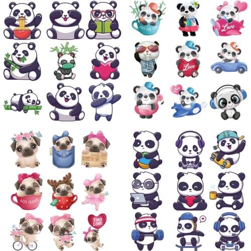 Appliques thermo stickers on clothes Cute panda stripes Iron-on transfers for clothing heat-sensitive patches heat transfer