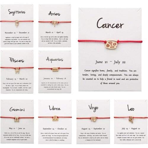 Fashion 12 Constellation Bracelet Gemini Leo Capricorn Lucky Red Rope Charms Bracelet Bangles For Women 12 Zodiac Jewelry