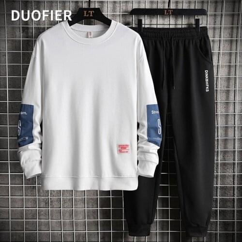 2021 Autumn Men Casual Sets Long Sleeve O-neck Sweatshirt + Drawstring Pants Tracksuit Set Unisex Brand Clothing 2 Pieces Sets