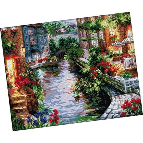 The Lakeside House DIY Stamped Cross Stitch Kits DIY Needlework Wedding Christmas Gifts 14CT 48x40cm