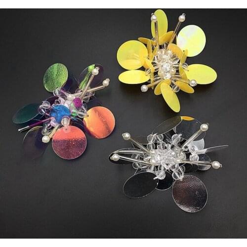 Handmade Crystal Rhinestone Beaded&Sequin Patches Fashion Sew on Pearl Patch for Clothes Beaded Applique DIY Accessories Decor