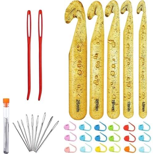 Nonvor 9 Pieces Large Eye Blunt Needles,12mm-25mm Large Size Yarn Crochet Hooks Needles Homemade