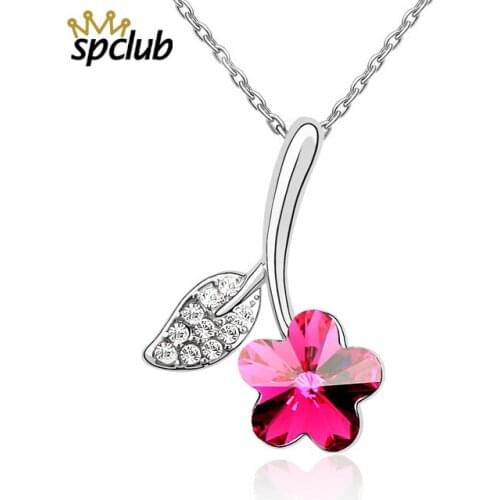New Arrival Crystals From Swarovski Necklaces & Pendants Cute Charm Gem Plum flower Necklace For Women Jewelry Gift Bijoux
