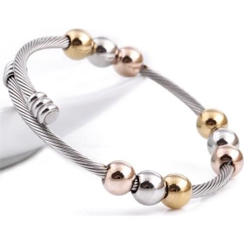Modyle new arrival spring wire line colorful beads cross Stainless steel Cable stretch bracelet Bangles for women