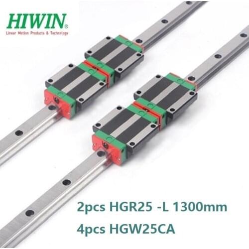 2pcs origial Hiwin rail HGR25 -L 1300mm linear guide + 4pcs HGW25CA HGW25CC flange carriage blocks for cnc router