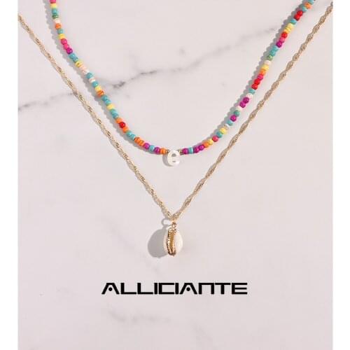 2 Pcs Sweet Initial Shell Letters Beaded Necklace For Women Natural Stone Bead Choker Name Layered Necklaces DIY Girls Jewelry