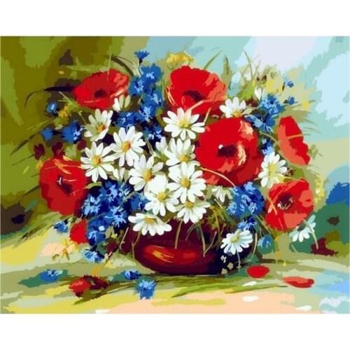 PhotoCustom Acrylic Painting By Numbers Flowers DIY Paint By Numbers On Canvas Hand Painting 60x75cm Frameless Home Decor Wall A