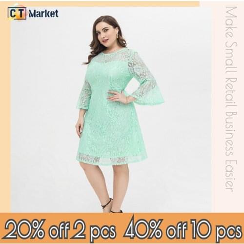 Plus Size Lace Ruffles Dress for Women Formal Wedding Party 2021 Spring Fashion Causal Clothes Elegant Office Lady CT 200023