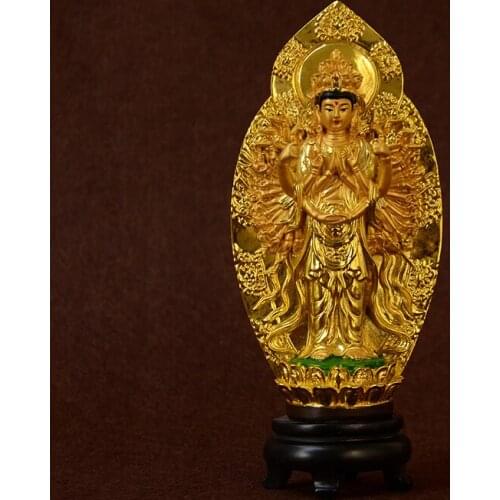 RESIN THOUSAND HAND GUANYIN BODHISATTVA SMALL STATUE A BUDDISM GODNESS GUANYIN FIGURINE PEACE AUSPICIOUS ABOUT 19*8.3CM