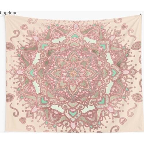 Rose gold cyan mandala Wall Tapestry Cover Beach Towel Throw Blanket Picnic Yoga Mat Home Decoration