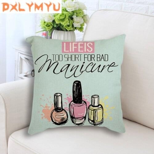 Modern Linen Cushion Nail Polish Quotes Nordic Posters Print Cushion Decorative Throw Pillow Cushion Pillowcase 45x45cm