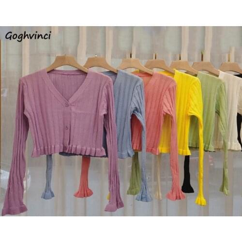 Cardigan Women V-neck Korean Style Casual Sun Protection Girls Knit Clothing Soft Crop Tops Knitted All-match Summer Sexy Ins