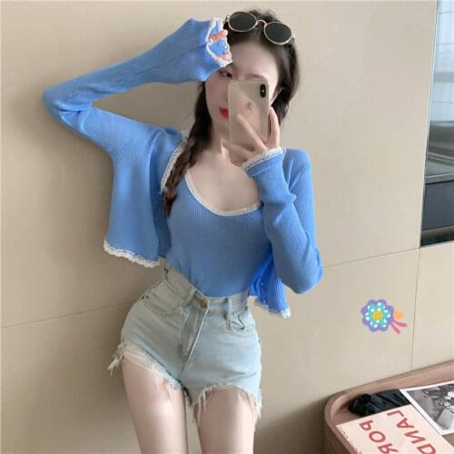 Woman Sweaters Femme Chandails Knitted Womens Summer 2020 Sexy Strappy Cardigan Suit Two-Piece Set Pull Hiver