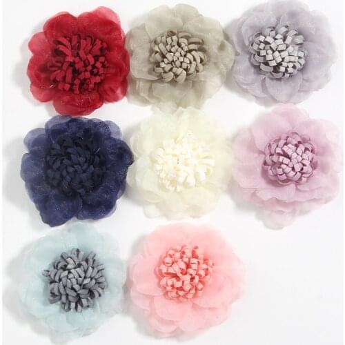 10Pcs 4.5cm 1.8" Mini Chiffon Fabric Flower Lace Trim Patch Applique Lace Fabric Wedding Dress DIY Flowers Bride Hair Veil Cloth