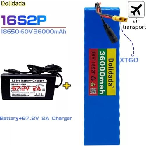 2021 new battery pack 60V 16s2p Li ion battery pack 67.2v 36ah eBike electric bicycle scooter with BMS 1000W plug and charger