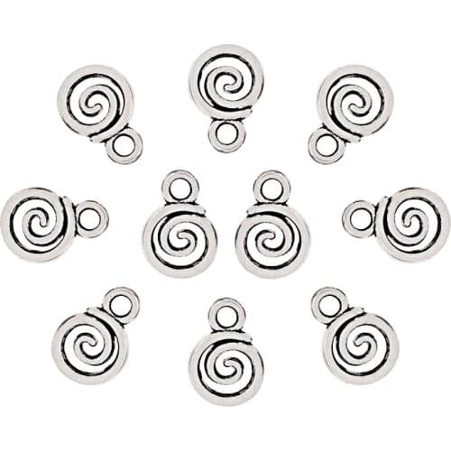 30 x Tibetan Silver Swirl Spiral Charms Pendants Beads Double Sided for Bracelet Jewelry Making 12x8mm
