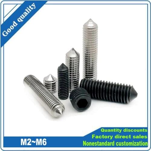 50pcs 304 Stainless Black Grade 12.9 Steel Hex Hexagon Socket Cone Point Grub Set Screw Tapered End Bolt M2.5 M3 M4 M5 M6 DIN91