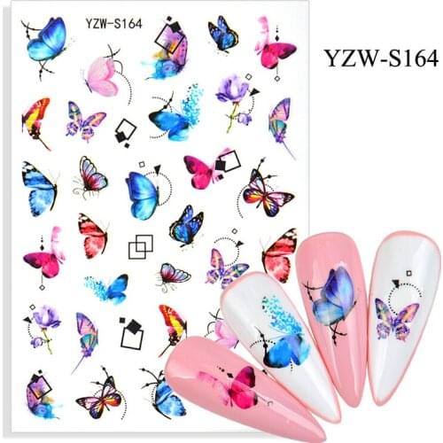 3D Stickers for Nails Spring Summer Self-adhesive Stickers Square Line Blue Butterfly Nail Art Decorations Nail Foil Accessories