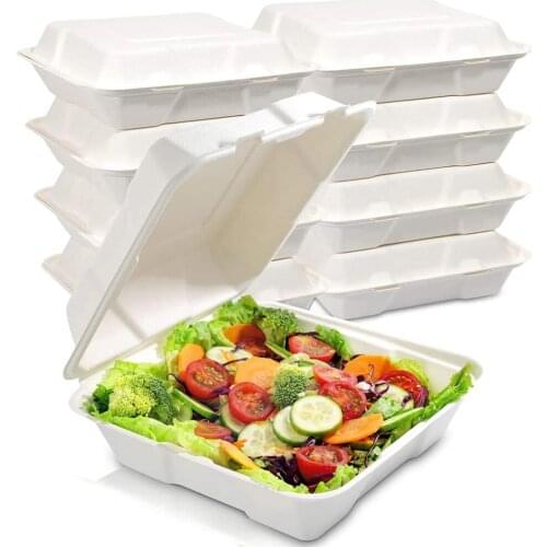 50 Pcs 100% Compostable Food Containers Disposable Lunch Boxes 8 inches (approximately 20.3 cm) Paper Degradable Bento Boxes