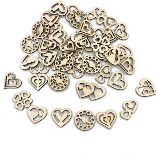 50PCS Wood Heart Shape Slices Mini Laser Cuts Wood Shapes, Hearts Theme Wood Burning, Making Ornaments
